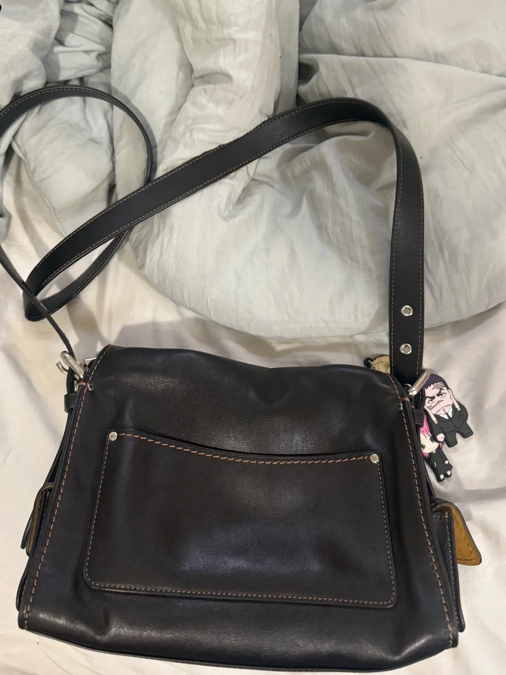 Coach Black Leather Crossbody with Silver Buckle